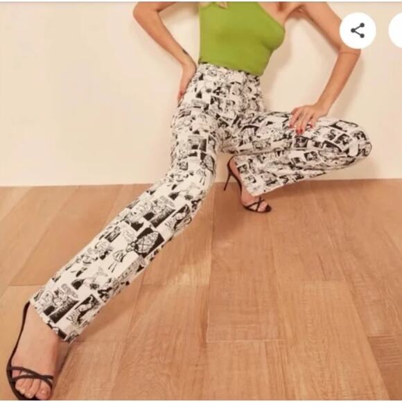 Reformation Jeans 26 Straight Leg Comic Print Newsprint High Rise White Denim - Picture 3 of 16